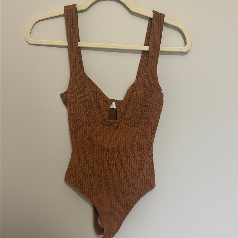 REVOLVE Ribbed Brown Scoop Neck Bodysuit